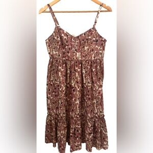 Fossil mauve flrl babydoll spag strp ruffl hem dress SZ S Cottagecore
